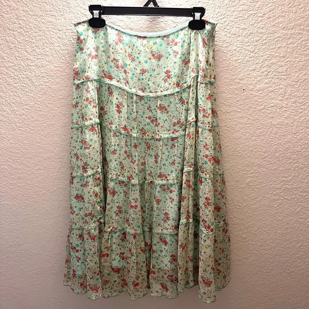 Rare Sundance 100% Silk Tiered Floral Skirt Prairie Boho Romantic Cottagecore 6 - Picture 2 of 7